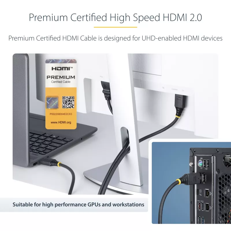 Cabo HDMI de alta velocidade premium certificado de 4 m (13 ft) StarTech.com, 4K 60Hz/1440p 144Hz, HDR10/HDCP 2.2/ARC, 18 Gbit/s, cabo HDMI UHD 2.0 para TV/monitor/ecrã, revestimento TPE