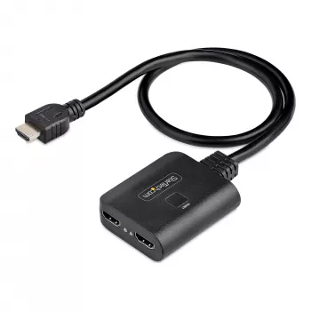 Splitter HDMI de 2 portas StarTech.com, vídeo HDMI 2.0 4K 60Hz, splitter HDMI 4K 1 entrada 2 saídas, splitter de ecrã/saída HDMI 1x2, HDR/HDCP, cabo HDMI integrado de 50 cm