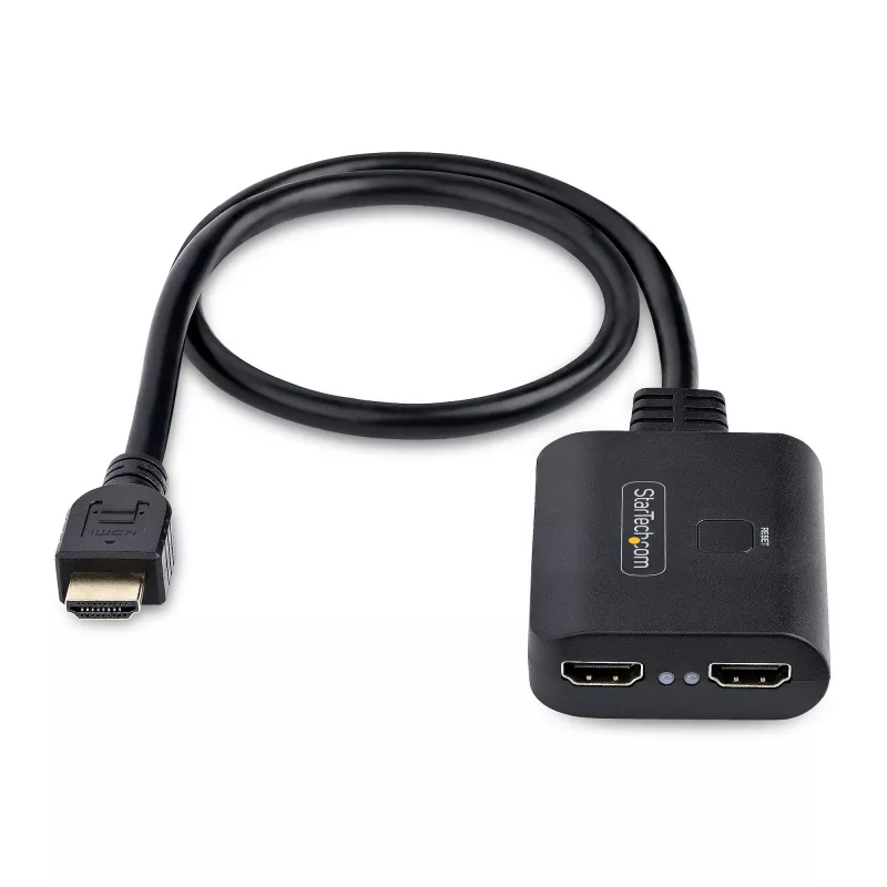 Splitter HDMI de 2 portas StarTech.com, vídeo HDMI 2.0 4K 60Hz, splitter HDMI 4K 1 entrada 2 saídas, splitter de ecrã/saída HDMI 1x2, HDR/HDCP, cabo HDMI integrado de 50 cm