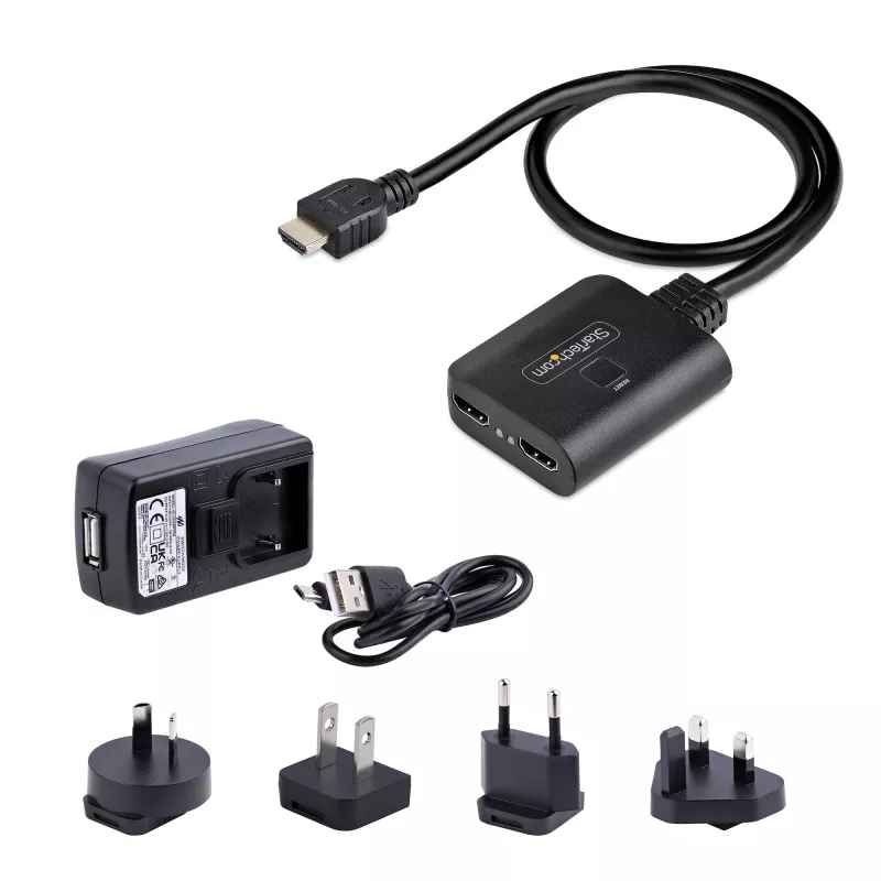 Splitter HDMI de 2 portas StarTech.com, vídeo HDMI 2.0 4K 60Hz, splitter HDMI 4K 1 entrada 2 saídas, splitter de ecrã/saída HDMI 1x2, HDR/HDCP, cabo HDMI integrado de 50 cm