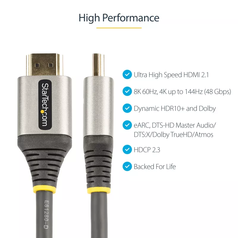 Cabo HDMI 2.1 8K de 10ft (3m) StarTech.com – cabo HDMI Ultra High Speed certificado 48 Gbit/s – 8K 60Hz/4K 120Hz HDR10+ eARC – cabo HDMI Ultra HD 8K – monitor/TV/ecrã – revestimento TPE flexível