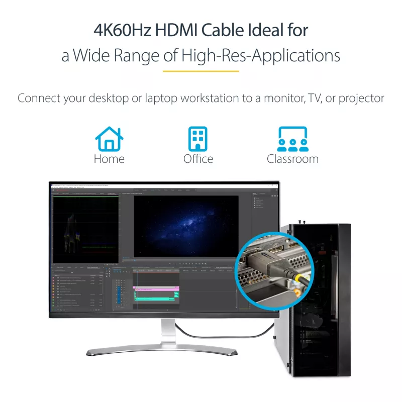 Cabo HDMI 2.0 premium certificado de 2 m StarTech.com – cabo HDMI Ultra HD 4K 60 Hz de alta velocidade com Ethernet – HDR10, ARC – cabo de vídeo HDMI UHD – para monitores UHD, televisores, ecrãs – M/M