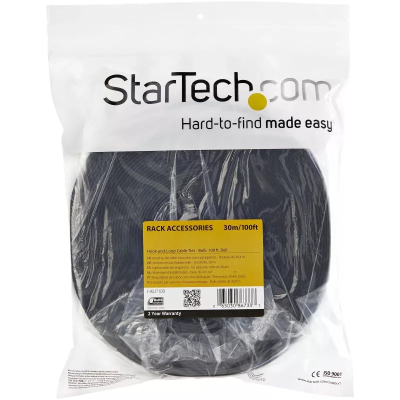 Rolo de fita de velcro de 8,5 m StarTech.com - abraçadeiras de cabos reutilizáveis para cortar - fita de fixação de cabos industrial em rolo / envolventes de tecido ajustáveis preto / fitas de gestão de cabos autoadesivas reutilizáveis