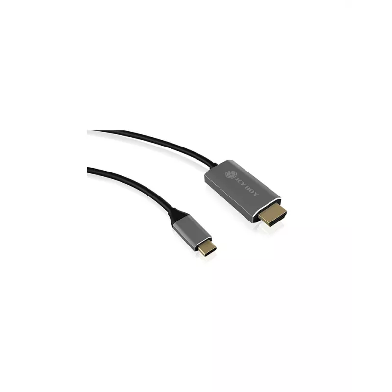 Icy Box IB-CB020-C cabo USB Type-C para HDMI, 1,8 m, 4K 60 Hz, preto/prateado