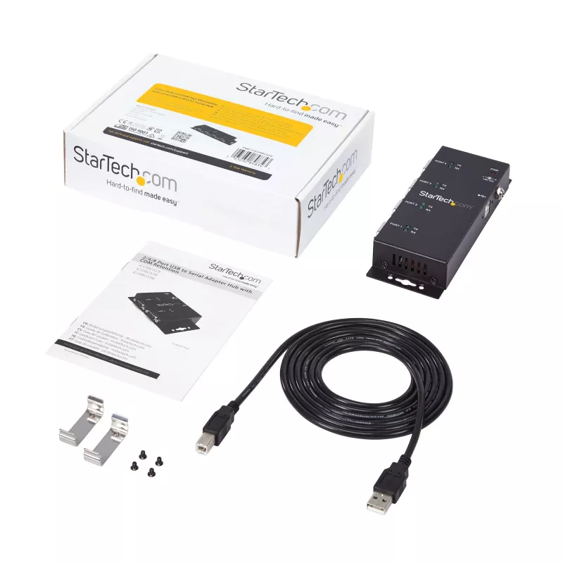StarTech.com Hub adaptador USB para série DB9 RS232 de 4 portas – Montagem industrial em calha DIN e parede
