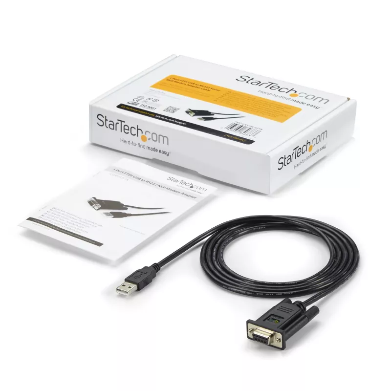 StarTech.com ICUSB232FTN cabo adaptador de USB para série null modem RS232 DB9 DCE de 1 porta, FTDI, USB 2.0, preto