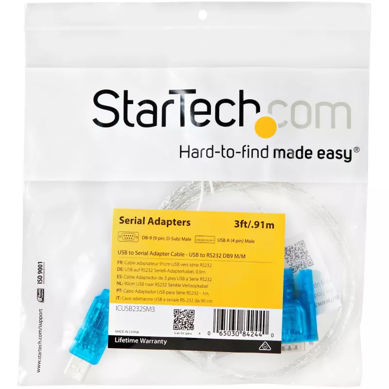 Cabo adaptador StarTech.com 3ft (91 cm) 1 porta USB para RS232-DB serial, cabo adaptador USB para serial – M/M