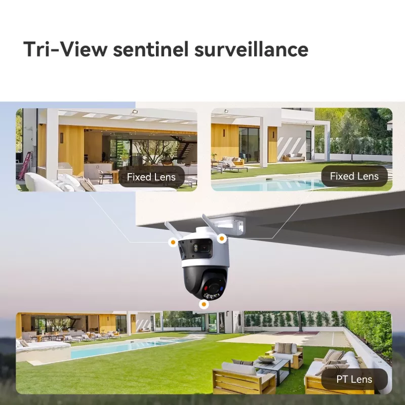 Câmara de vigilância IP IMOU Cruiser Triple IPC-S7UP-11M0WED — 2880×1620, 6 mm, zoom digital 8×, com fio e sem fio, exterior, montagem em teto/parede