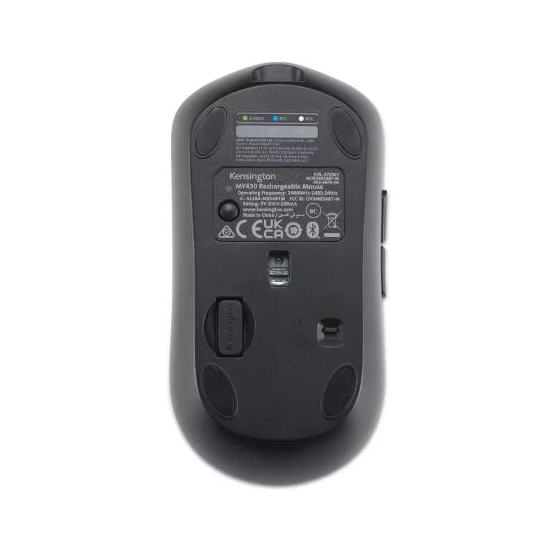 Kensington MY430 EQ rato recarregável, ambidestro, ótico, RF sem fios + Bluetooth, 2400 DPI, preto