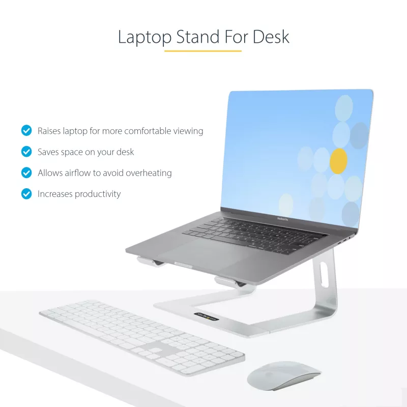 StarTech.com suporte de laptop para secretária, suporta 5 kg/11 lb, alumínio, prateado, elevação ergonómica de laptop, suporte de laptop portátil, suporte para computador para MacBook Air/Pro, Dell XPS, Lenovo