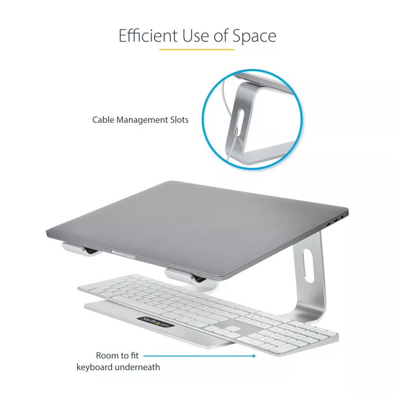 StarTech.com suporte de laptop para secretária, suporta 5 kg/11 lb, alumínio, prateado, elevação ergonómica de laptop, suporte de laptop portátil, suporte para computador para MacBook Air/Pro, Dell XPS, Lenovo