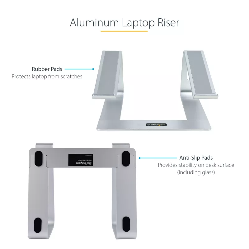 StarTech.com suporte de laptop para secretária, suporta 5 kg/11 lb, alumínio, prateado, elevação ergonómica de laptop, suporte de laptop portátil, suporte para computador para MacBook Air/Pro, Dell XPS, Lenovo