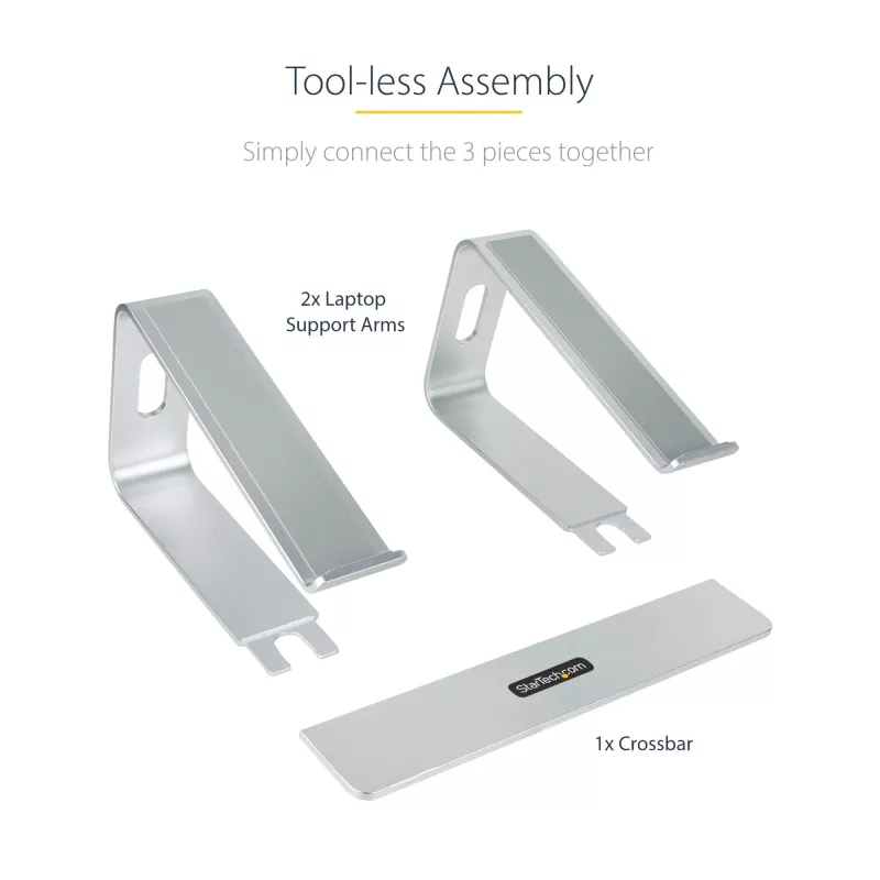 StarTech.com suporte de laptop para secretária, suporta 5 kg/11 lb, alumínio, prateado, elevação ergonómica de laptop, suporte de laptop portátil, suporte para computador para MacBook Air/Pro, Dell XPS, Lenovo