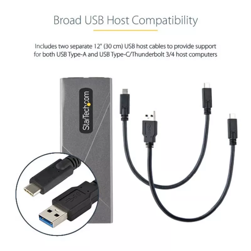 StarTech.com caixa USB-C 10 Gbit/s para M.2 NVMe ou M.2 SATA SSD – caixa externa de alumínio sem ferramentas para M.2 PCIe/SATA NGFF SSD – cabo host USB Type-C e Type-A – suporta 2230/2242/2260/2280