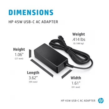 Adaptador de CA HP 45W USB-C, Portátil, Interior, 45 W, 3 A, Spectre x2 12-a0xx; HP Pavilion x2 10-n1xx; Pavilion x2 10-n0xx, Casa