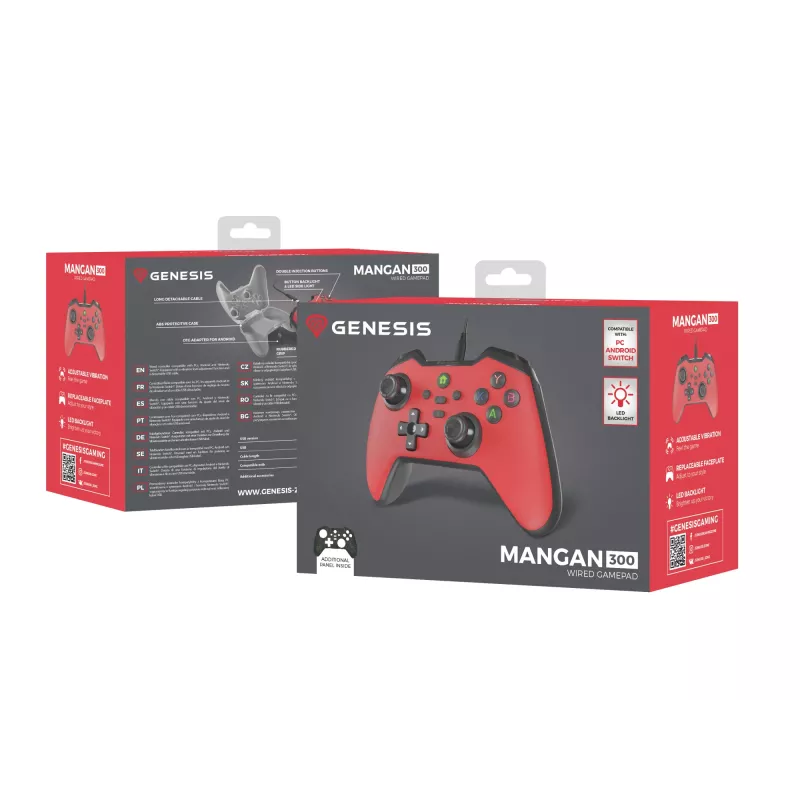 Comando de jogos USB Genesis Mangan 300 vermelho analógico/digital Android, Nintendo Switch, PC