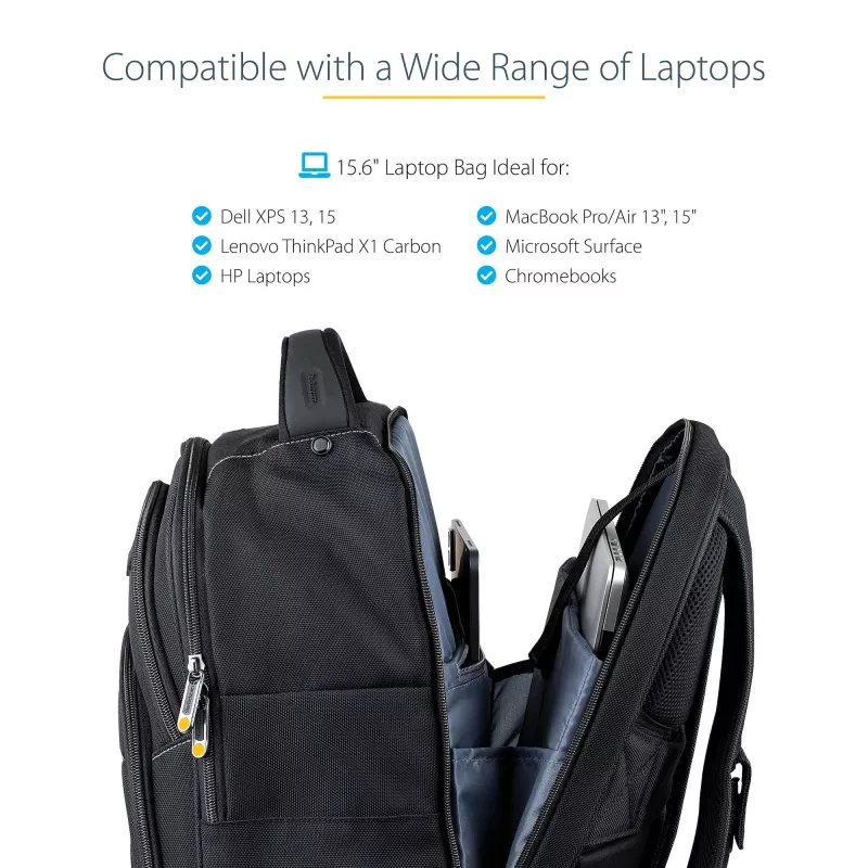 Mochila para portátil StarTech.com 15,6 polegadas com organizador de acessórios removível - Mochila profissional IT-Tech para trabalho/viagens/deslocações - Bolsa de computador ergonómica - Nylon balístico resistente - Compartimentos para portátil/tablet