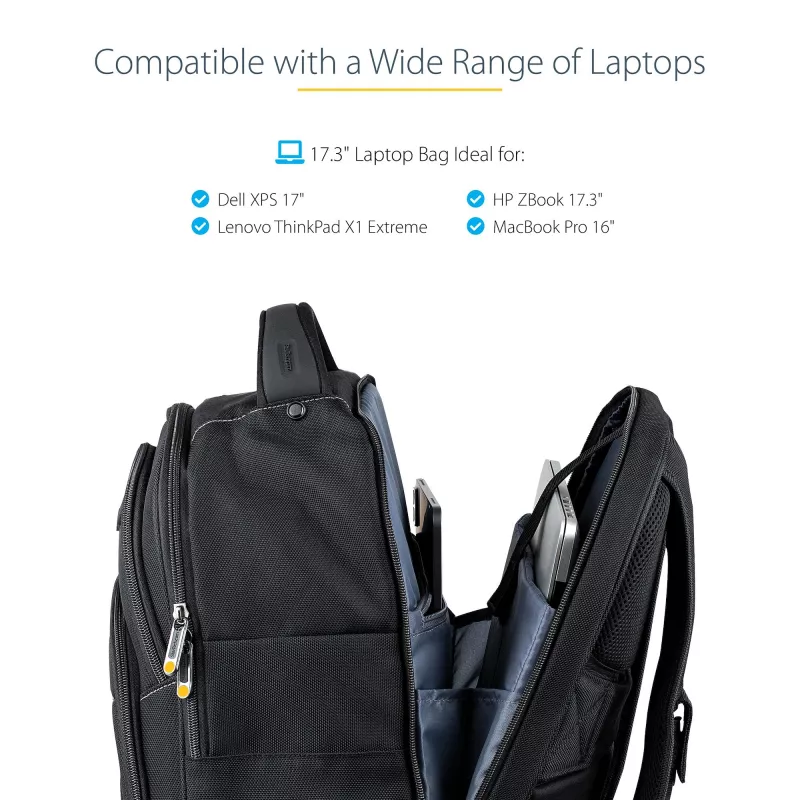 Mochila para portátil StarTech.com 17,3 polegadas com estojo organizador de acessórios removível – Mochila profissional IT-Tech para trabalho/viagens/deslocações – Bolsa de computador ergonómica – Nylon balístico robusto – Compartimentos para portátil/tablet
