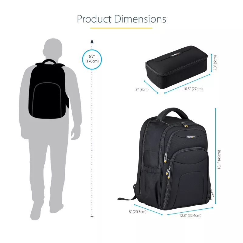 Mochila para portátil StarTech.com 17,3 polegadas com estojo organizador de acessórios removível – Mochila profissional IT-Tech para trabalho/viagens/deslocações – Bolsa de computador ergonómica – Nylon balístico robusto – Compartimentos para portátil/tablet