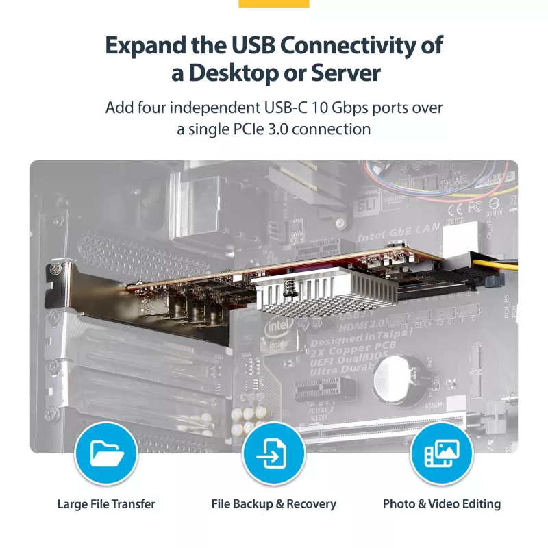Placa PCIe USB Type-C StarTech.com de 4 portas, USB 3.2 10Gbps, placa de expansão USB-C PCI Express, 4x controladores USB independentes, Windows/Linux/macOS, compatível com TAA