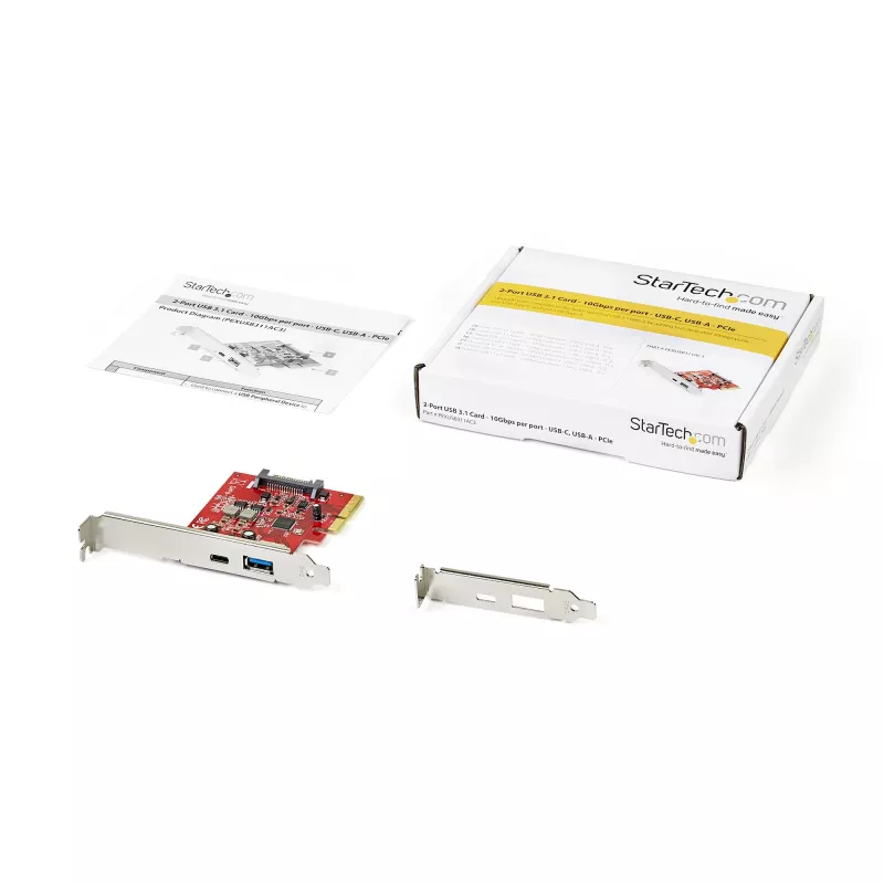 StarTech.com Placa PCIe USB-A e USB-C de 2 portas 10Gbps – Adaptador de placa controladora anfitriã USB 3.2 Gen 2 PCI Express Type-C/A – Placa de expansão PCIe USB 3.2 Gen 2x1 – Windows, macOS, Linux