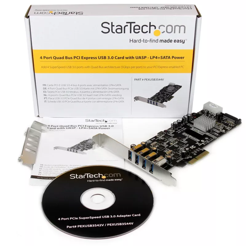 Placa PCIe StarTech.com com 4 portas USB 3.0 e 4 canais dedicados de 5 Gbps (USB 3.1 Gen 1) – UASP – alimentação SATA / LP4 – placa adaptadora PCI Express