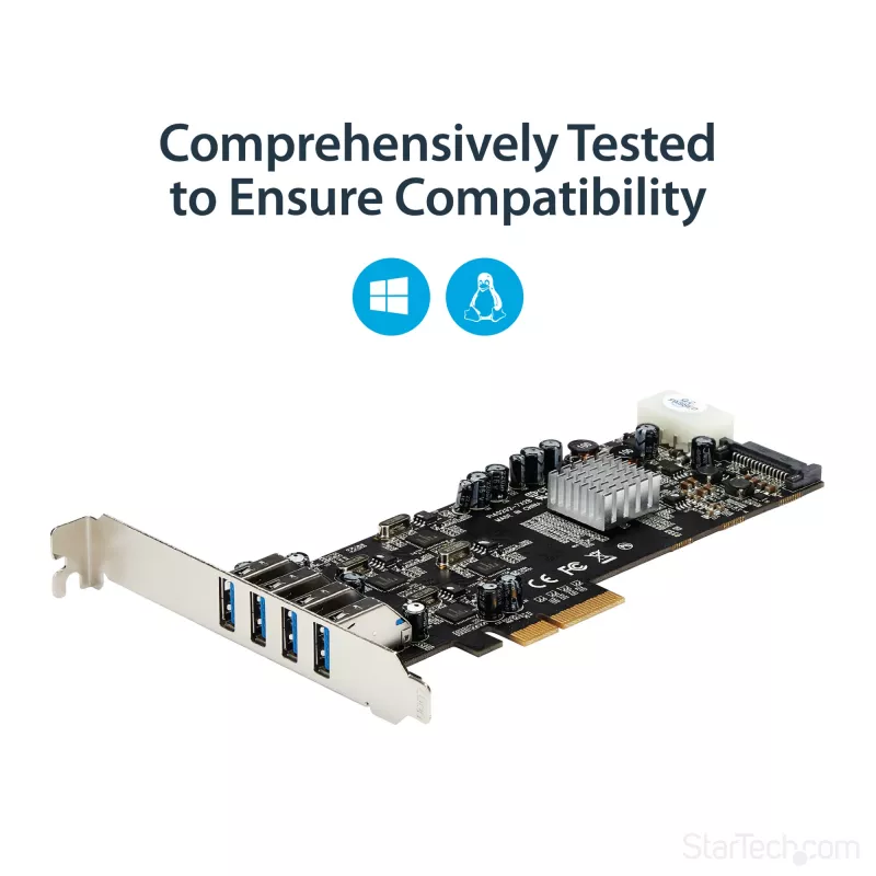 Placa PCIe StarTech.com com 4 portas USB 3.0 e 4 canais dedicados de 5 Gbps (USB 3.1 Gen 1) – UASP – alimentação SATA / LP4 – placa adaptadora PCI Express
