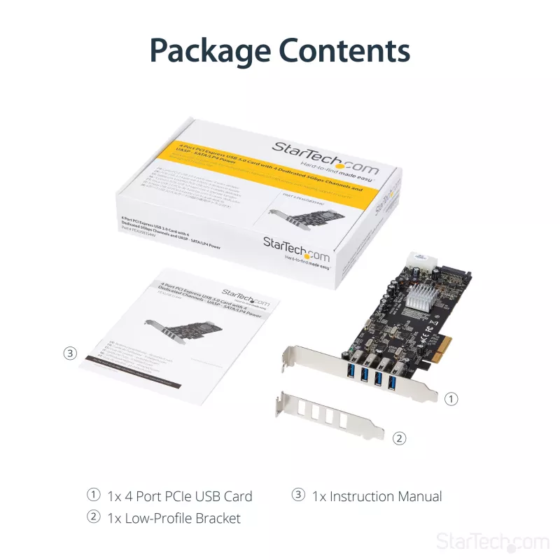 Placa PCIe StarTech.com com 4 portas USB 3.0 e 4 canais dedicados de 5 Gbps (USB 3.1 Gen 1) – UASP – alimentação SATA / LP4 – placa adaptadora PCI Express