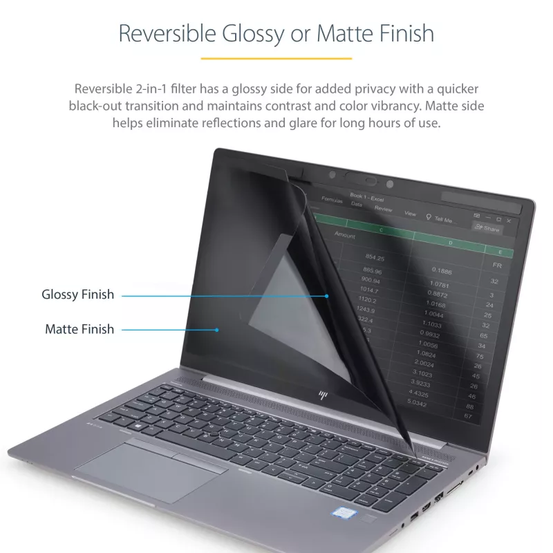 StarTech.com Filtro de privacidade para portátil de 15,6 polegadas – Filtro de segurança magnético e removível para ecrã de portátil – Proteção de ecrã com redução de luz azul – 16:9 – Mate/brilhante – +/-30 graus