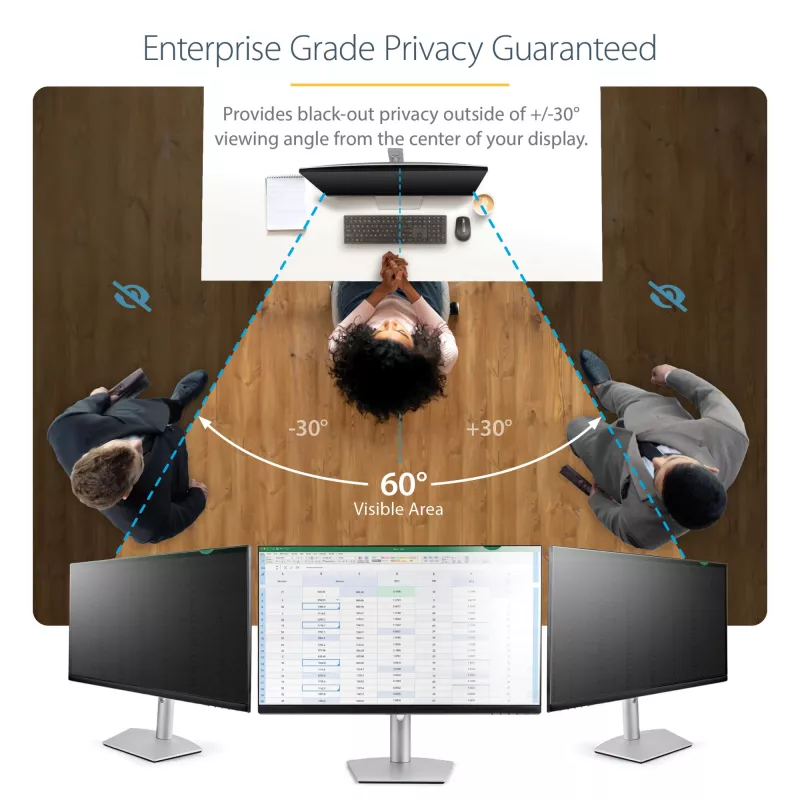 StarTech.com Filtro de privacidade para monitor de 32 polegadas para ecrã de PC – Filtro de segurança para ecrã de computador – Película protetora de ecrã com redução de luz azul – Widescreen 16:9 – Mate/brilhante – +/-30 graus