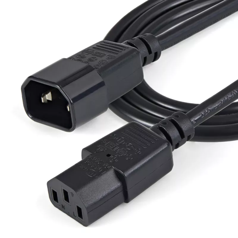 StarTech.com Cabo de extensão de alimentação de 1m, C14 para C13, 10A 125V, 18AWG, cabo de extensão de alimentação para computador, cabo de alimentação AC IEC-320-C14 para IEC-320-C13 para fontes de alimentação, listado UL