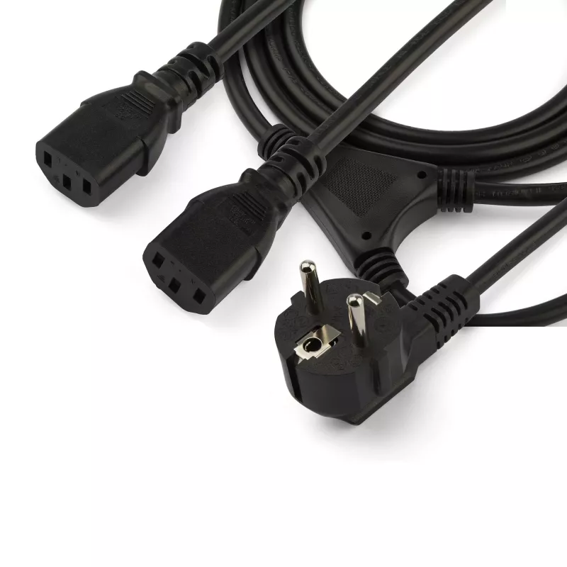 StarTech.com Cabo de alimentação para computador de 2m (6ft) em Y, 18AWG, EU Schuko para 2x C13, 10A 250V, cabo AC de substituição preto, cabo de alimentação para impressora, cabo para fonte de alimentação de PC, cabo de alimentação para monitor – listado UL