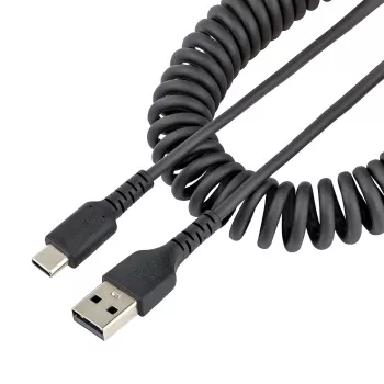 StarTech.com Cabo de carregamento USB-A para C de 1m, cabo espiral, heavy duty, carregamento rápido e sincronização, cabo USB 2.0 A para USB Type-C de alta qualidade, fibra de aramida robusta, cabo USB macho para macho durável