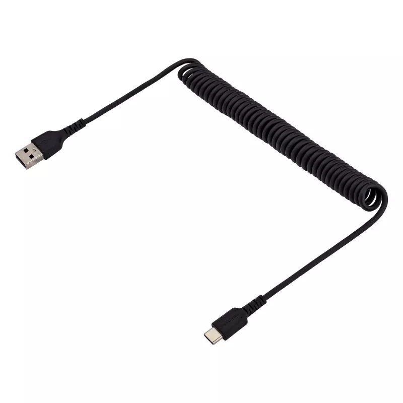StarTech.com Cabo de carregamento USB-A para C de 1m, cabo espiral, heavy duty, carregamento rápido e sincronização, cabo USB 2.0 A para USB Type-C de alta qualidade, fibra de aramida robusta, cabo USB macho para macho durável