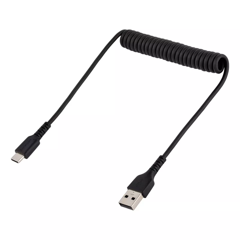 StarTech.com Cabo de carregamento USB-A para C de 50cm (20in), cabo espiral heavy duty carregamento rápido e sincronização, cabo USB 2.0 A para USB Type-C de alta qualidade, fibra de aramida robusta, cabo USB macho para macho durável