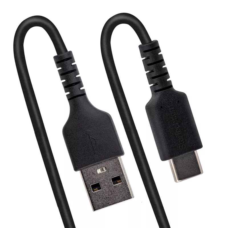 StarTech.com Cabo de carregamento USB-A para C de 50cm (20in), cabo espiral heavy duty carregamento rápido e sincronização, cabo USB 2.0 A para USB Type-C de alta qualidade, fibra de aramida robusta, cabo USB macho para macho durável