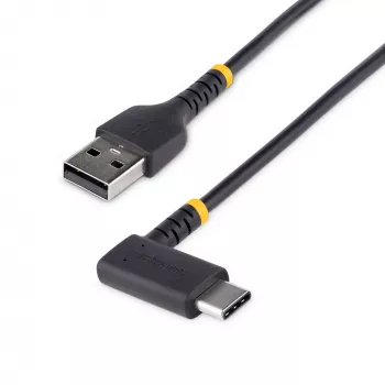 StarTech.com Cabo de carregamento USB-A para USB-C de 1m, em ângulo – cabo de carregamento rápido robusto – preto, USB 2.0 A para Type-C – fibra de aramida resistente – 3A – cabo de carregamento USB