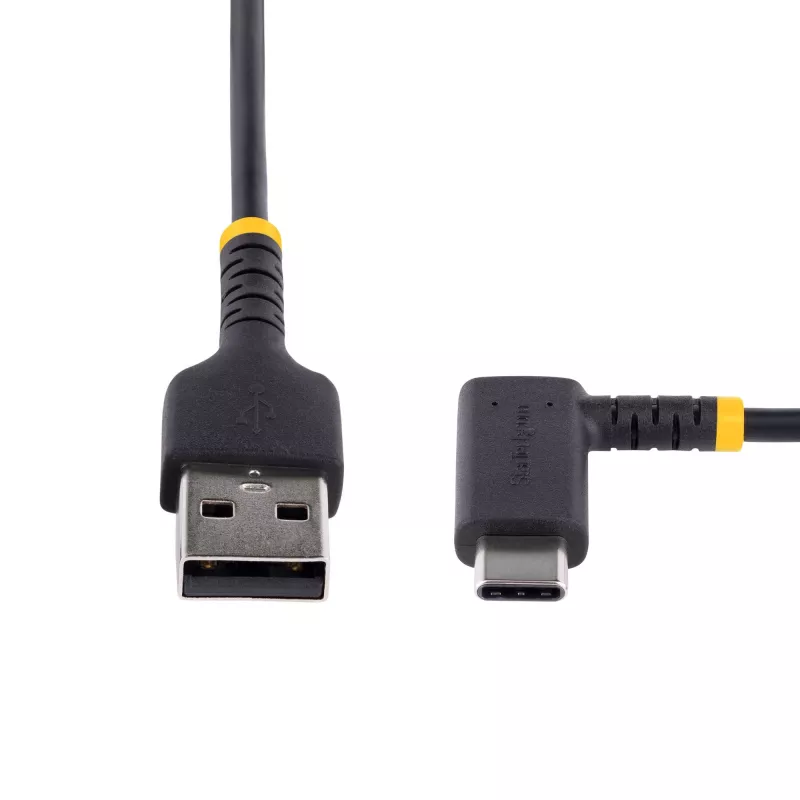 StarTech.com Cabo de carregamento USB-A para USB-C de 1m, em ângulo – cabo de carregamento rápido robusto – preto, USB 2.0 A para Type-C – fibra de aramida resistente – 3A – cabo de carregamento USB
