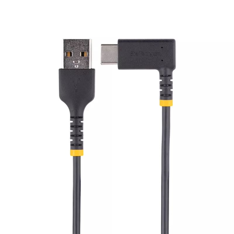 StarTech.com Cabo de carregamento USB-A para USB-C de 1,8 m em ângulo reto – cabo USB-C de carregamento rápido robusto – preto, USB 2.0 A para Type-C – fibra de aramida resistente – 3A – cabo de carregamento USB