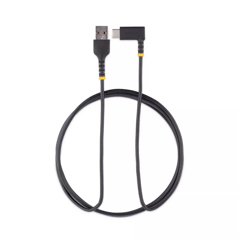 StarTech.com Cabo de carregamento USB-A para USB-C de 1,8 m em ângulo reto – cabo USB-C de carregamento rápido robusto – preto, USB 2.0 A para Type-C – fibra de aramida resistente – 3A – cabo de carregamento USB