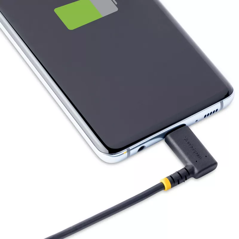 StarTech.com Cabo de carregamento USB-A para C de 1ft (30cm), em ângulo – cabo USB-C de carregamento rápido robusto – preto USB 2.0 A para Type-C – fibra de aramida resistente – 3A – cabo de carregamento USB