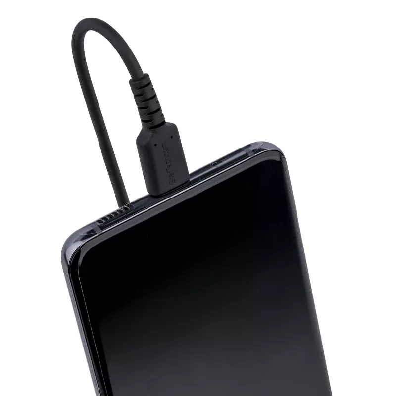 StarTech.com Cabo de carregamento USB-C de 1m, cabo espiral, heavy duty, carregamento rápido e sincronização, cabo USB 2.0 Type-C, fibra de aramida robusta, cabo USB macho para macho durável, preto