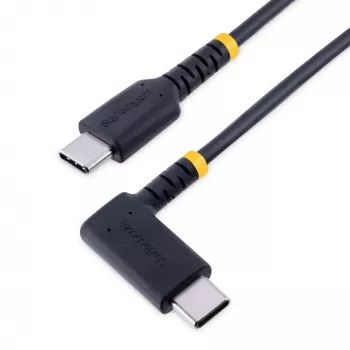 StarTech.com Cabo de carregamento USB-C de 1,8 m (6 ft), em ângulo reto – 60 W PD 3 A – cabo USB-C de carregamento rápido robusto – preto, USB 2.0 Type-C – fibra de aramida durável – cabo de carregamento USB