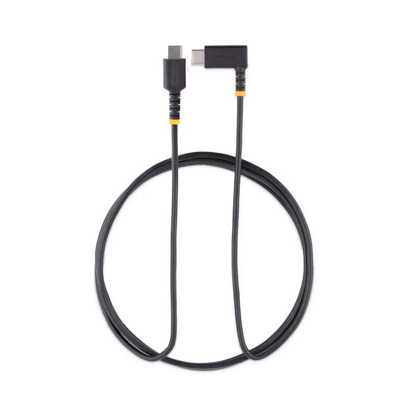 StarTech.com Cabo de carregamento USB-C de 1,8 m (6 ft), em ângulo reto – 60 W PD 3 A – cabo USB-C de carregamento rápido robusto – preto, USB 2.0 Type-C – fibra de aramida durável – cabo de carregamento USB