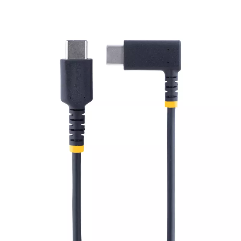 Cabo de carregamento USB-C StarTech.com 30cm com ângulo reto – 60W PD 3A – cabo USB-C de carregamento rápido robusto – preto USB 2.0 Type-C – reforçado com fibra de aramida – cabo de carregamento USB