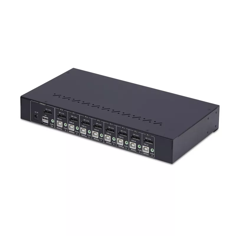 Comutador KVM DisplayPort StarTech.com de 8 portas com kit de montagem em rack 1U, 4K 60Hz DP 1.2, comutação por teclas e atalhos, hub USB de 4 portas, independente do sistema operativo, compatível com TAA