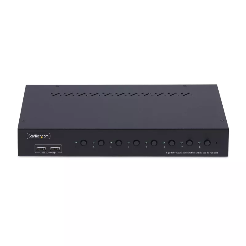 Comutador KVM DisplayPort StarTech.com de 8 portas com kit de montagem em rack 1U, 4K 60Hz DP 1.2, comutação por teclas e atalhos, hub USB de 4 portas, independente do sistema operativo, compatível com TAA