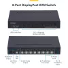 Comutador KVM DisplayPort StarTech.com de 8 portas com kit de montagem em rack 1U, 4K 60Hz DP 1.2, comutação por teclas e atalhos, hub USB de 4 portas, independente do sistema operativo, compatível com TAA
