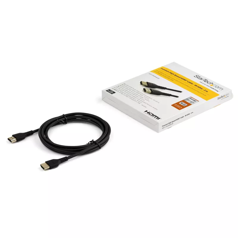 Cabo HDMI 2.0 slim StarTech.com 6ft (2m), cabo HDMI flexível com certificação premium e Ethernet, UHD 4K 60Hz HDR10, design durável em fibra de aramida com revestimento TPE