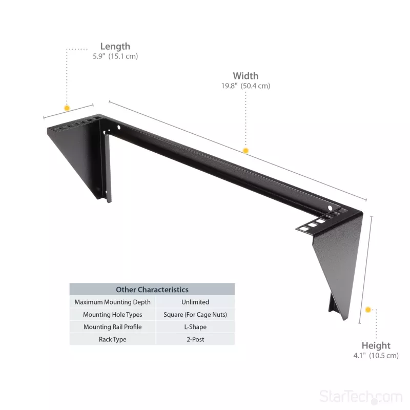 Suporte de parede vertical StarTech.com 2U 19 polegadas para equipamentos em aço